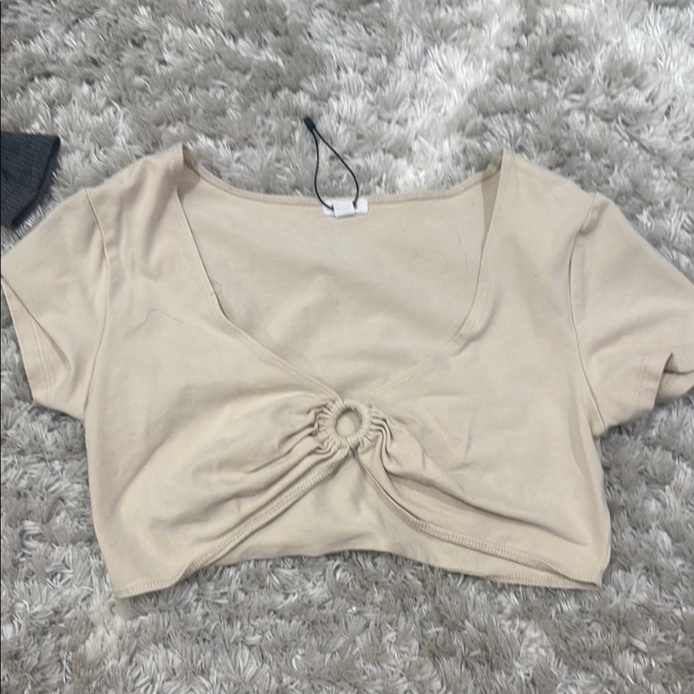 Garage Beige Twist Front Crop Top